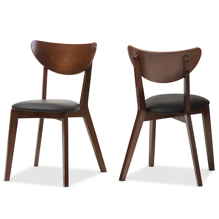Baxton Studio Mid-Century Black Faux Leather and Walnut Brown Dining Chair, PK2 130-7121